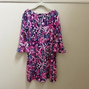 Like New Lilly Pulitzer Girls Boat Neck Shift Dress With Bell Sleeves Size M 6/7